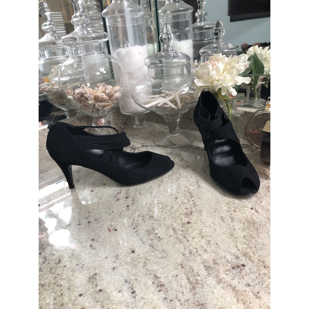 J Crew Black Suede Strappy Peep Toe D'Orsay Pumps Heels 8.5 Italy